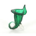 A Sasaki type green glass cornucopia vase