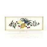 Three framed Dunsmore Pottery tiles (1925-1964) with blackberry, cherry, pineapple and leaf