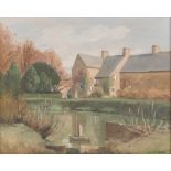 A Postaire, Normandy scene houses by a river, sign