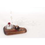 A Murano glass and wooden inkstand and Brierley cr