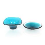 Two blue Art Glass bowls