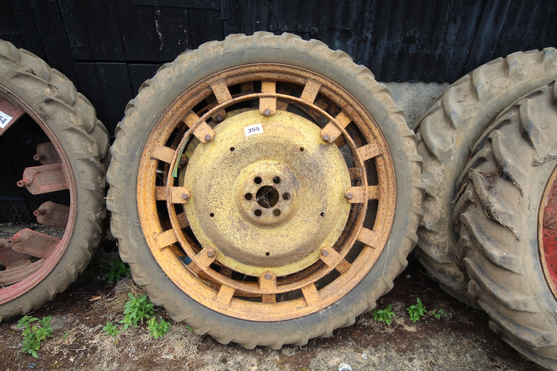 Pair of Standen 6.50-44 row crop wheels and tyres.