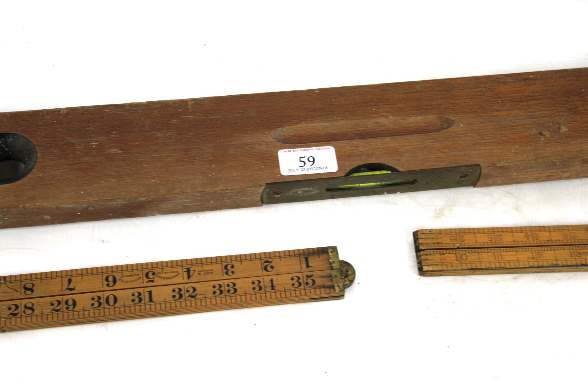 Two vintage folding carpenters rules and a wooden - Image 3 of 7