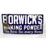 A vintage enamel sign for "Borwicks Baking Powder,