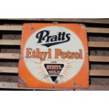 A vintage enamel advertising sign for "Pratts Ethy