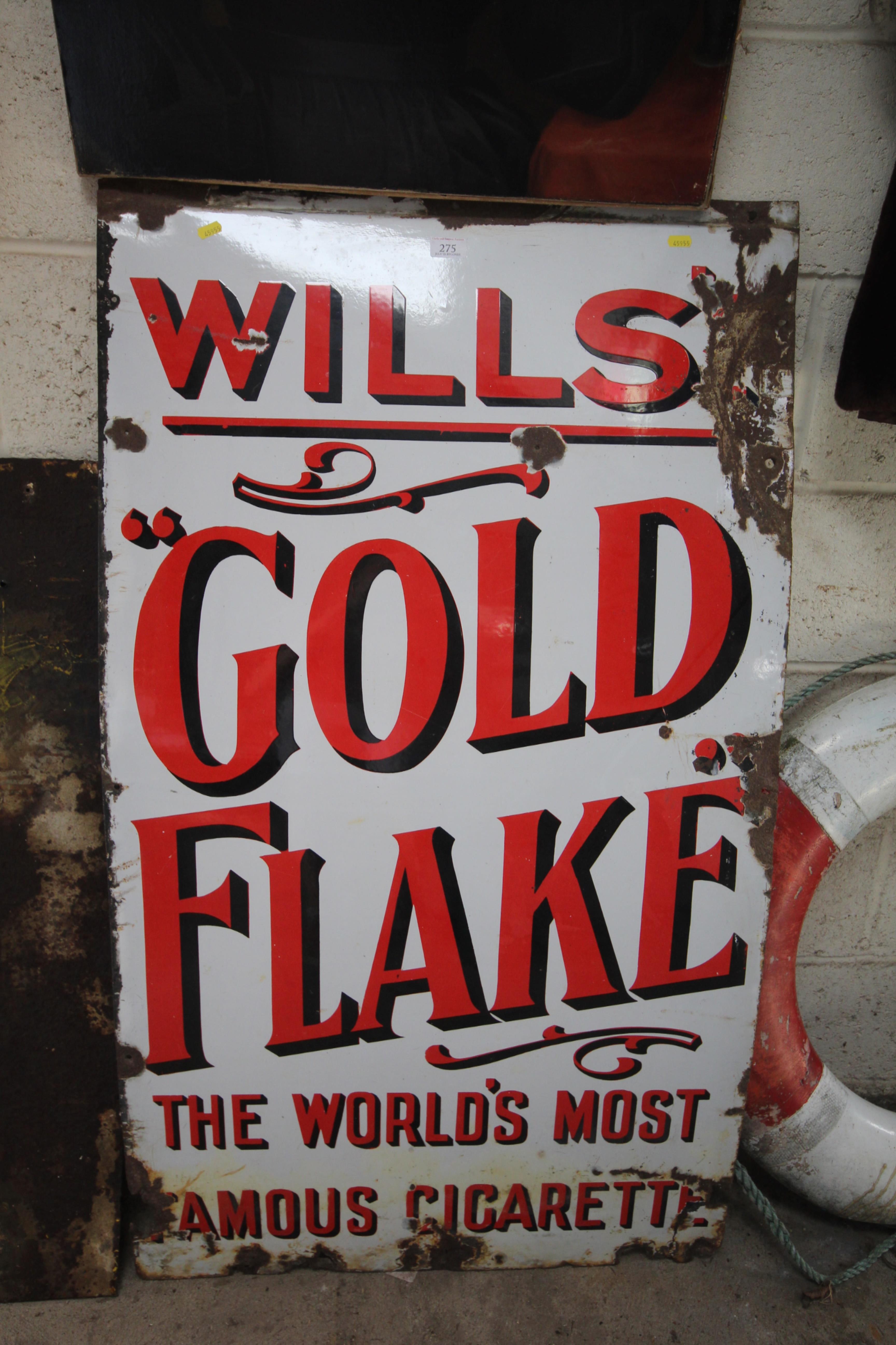 A "Wills Gold Flake" enamel advertising sign, appr