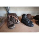A pair of vintage hobnail boots and a pair of leat