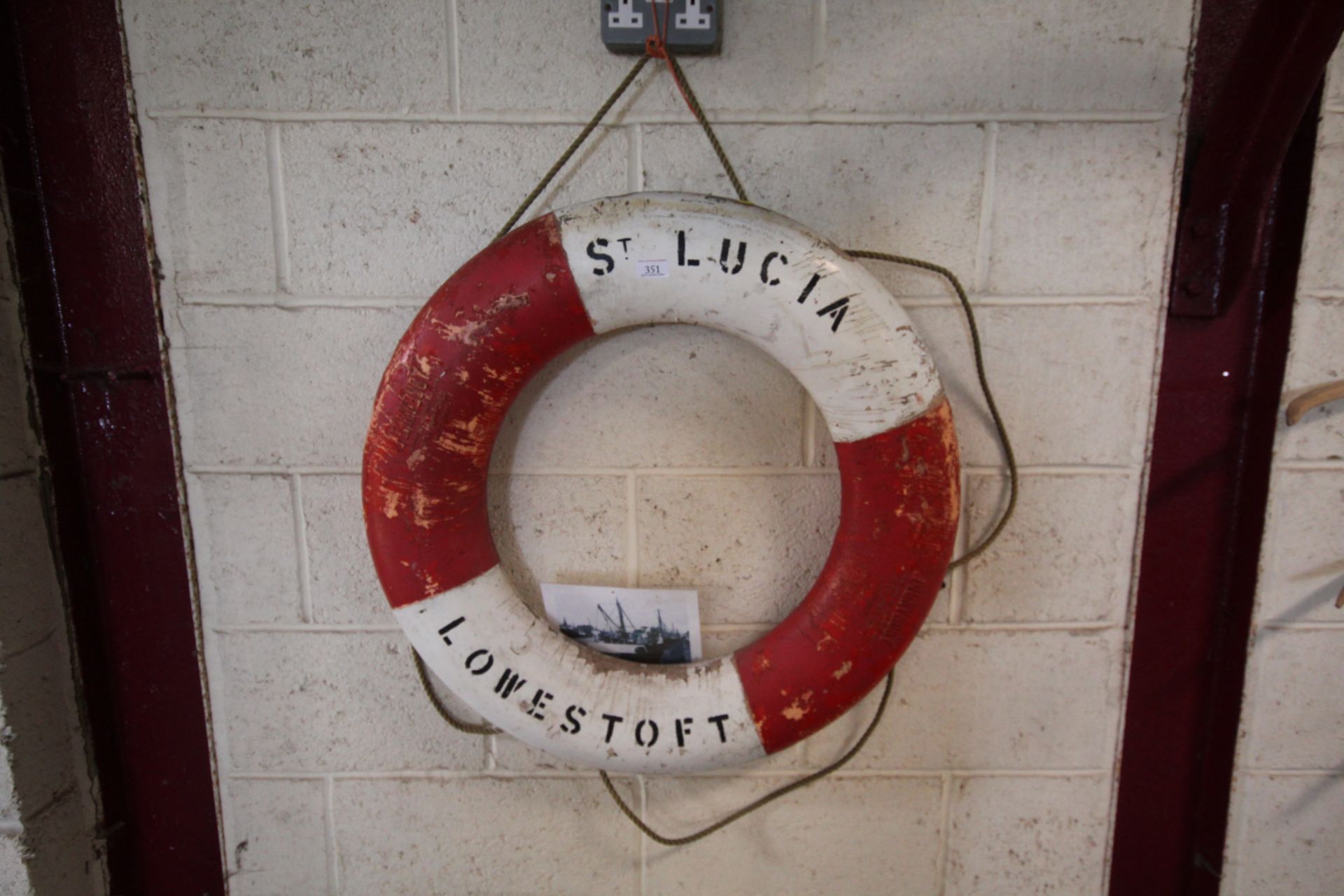 A Life Belt from the St Lucia trawler Lowestoft wi