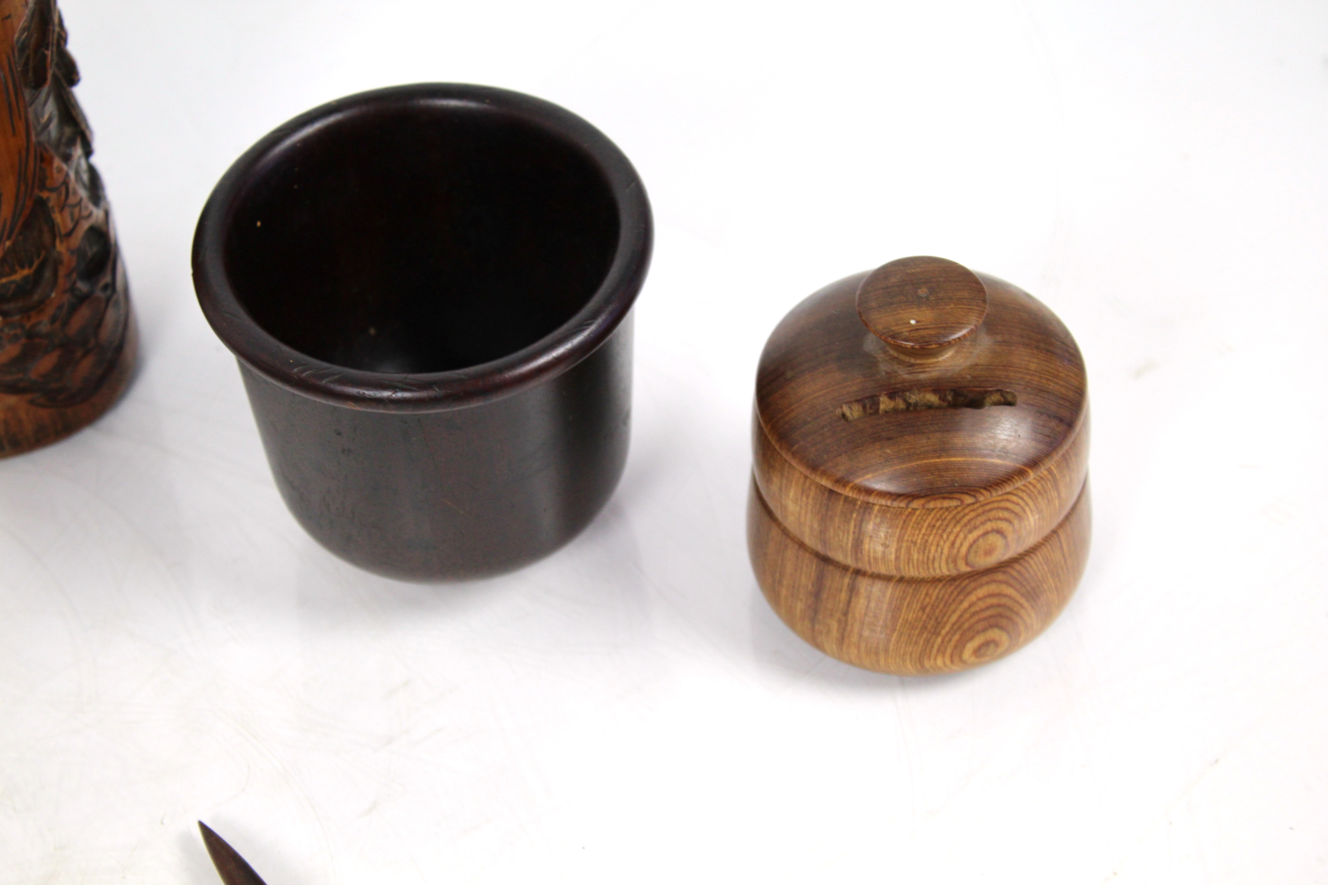 A box of miscellaneous treen items including a min - Image 2 of 12