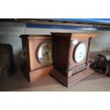 An American oak cased striking mantel clock and a