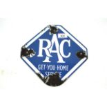 A vintage enamel diamond shaped RAC "Get You Home