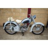A vintage 125cc Automoto / Peugeot APGL Series 1 motorcycle. 1957. Bearing French registration 932
