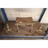 A Victorian brass hearth stand and a pair of 19th