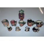 Nine Royal Doulton character jugs and a Staffordsh