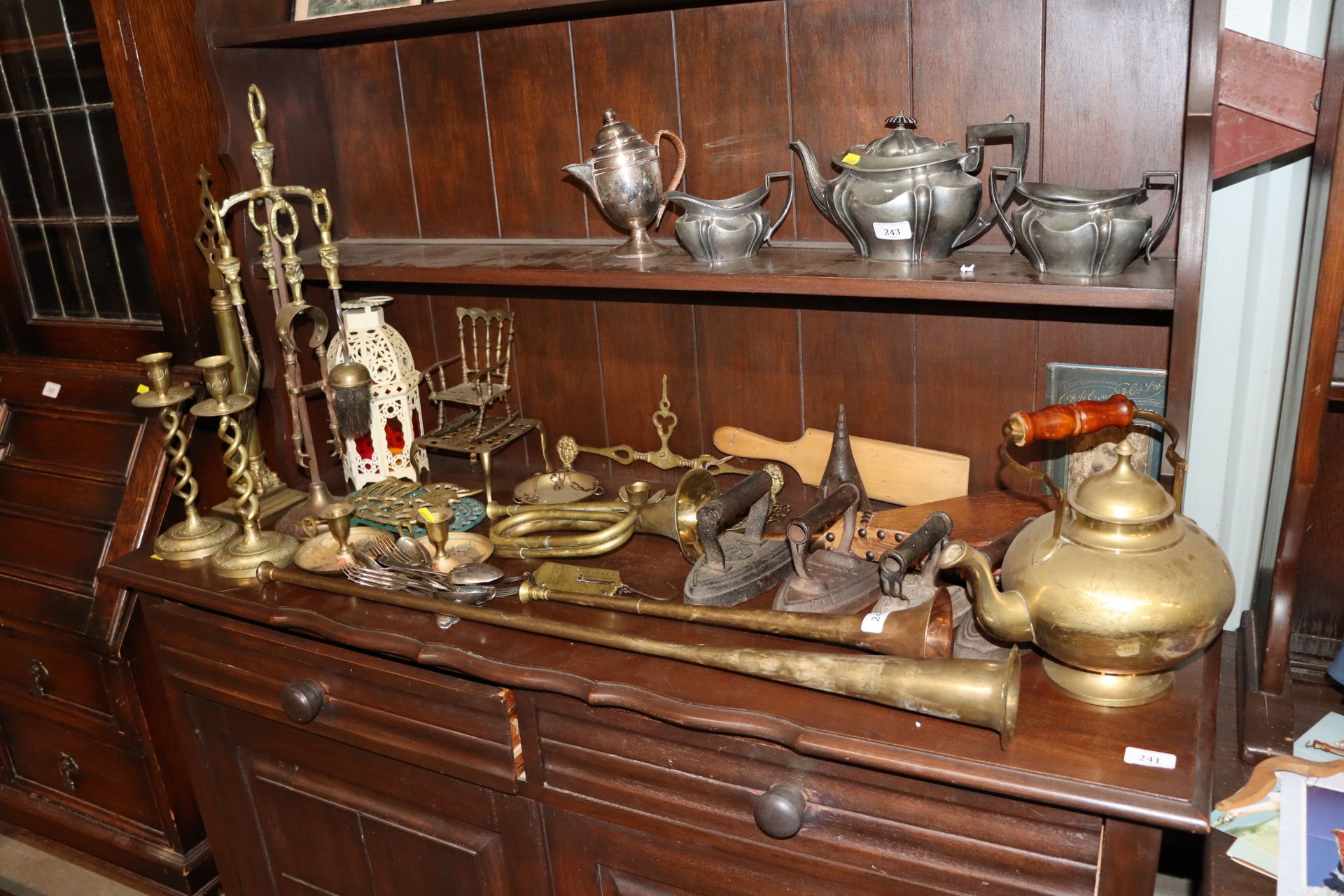 A large quantity of brass and copperware including