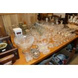 A large quantity of various table glassware includ