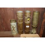 Four WWI brass Trench Art shell cases