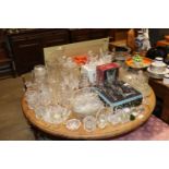 A collection of various cut glass tableware, ornam