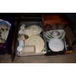 Two boxes of miscellaneous pottery, enamel ware an