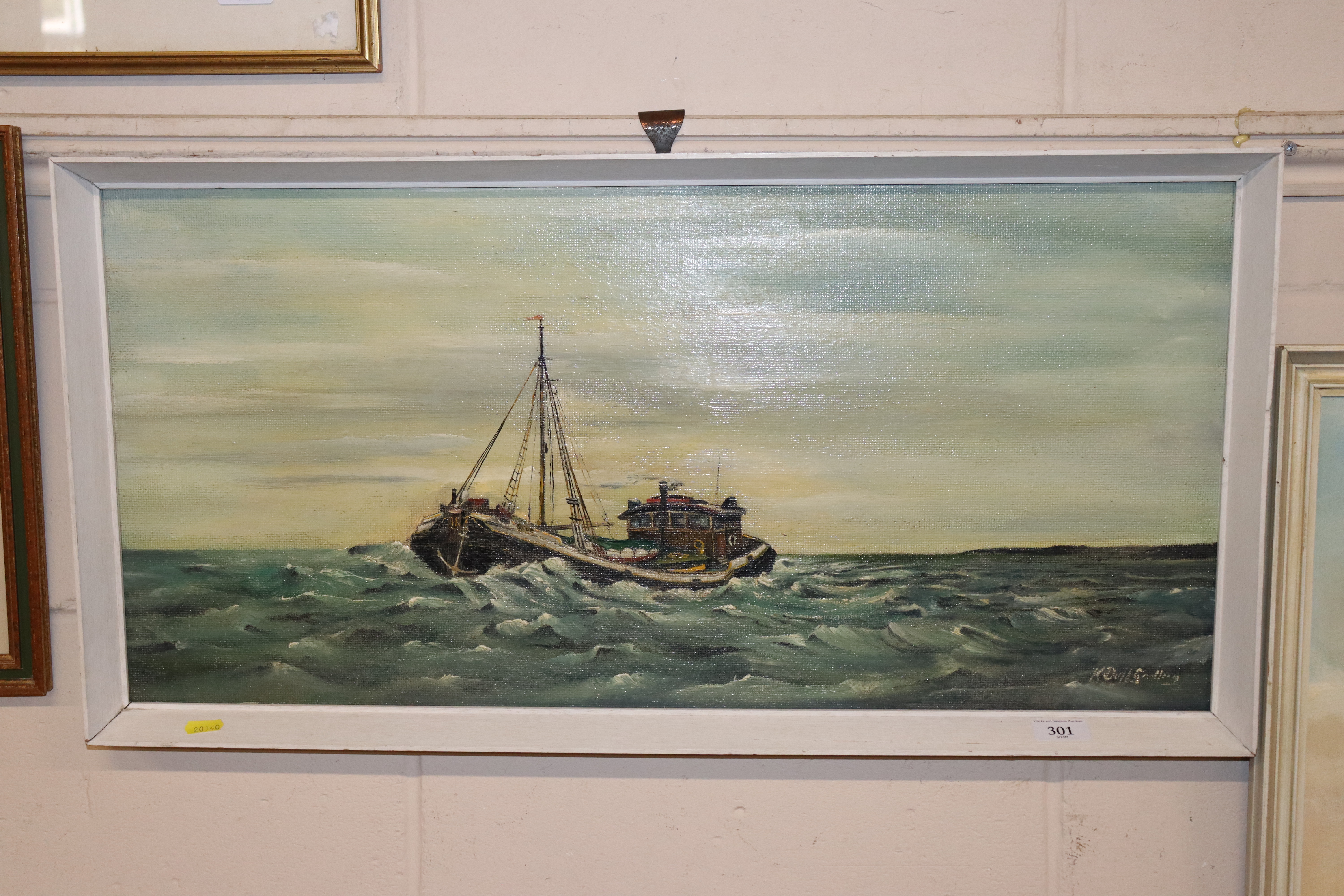 K. Duff Godfrey, oil on board of a fishing vessel