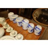 Six Oriental design blue and white pottery storage