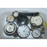 A box of various pocket watches including military