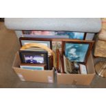 Two boxes of various pictures and prints