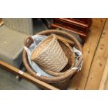 A wicker log basket, and a wicker trug