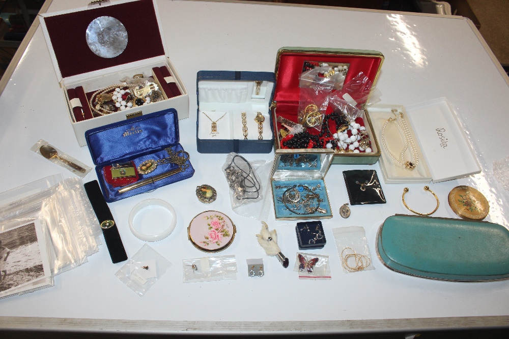 A box of various costume jewellery to include 9ct