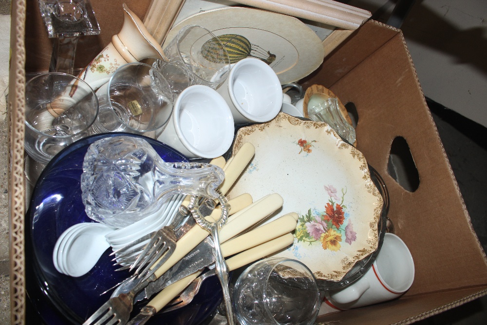 A box of miscellaneous china and glass