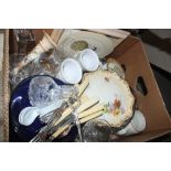 A box of miscellaneous china and glass