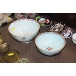 A 19th Century Chinese famille rose decorated pedestal bowl, and a smaller similar