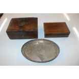 A chequer band inlaid trinket box and one other in