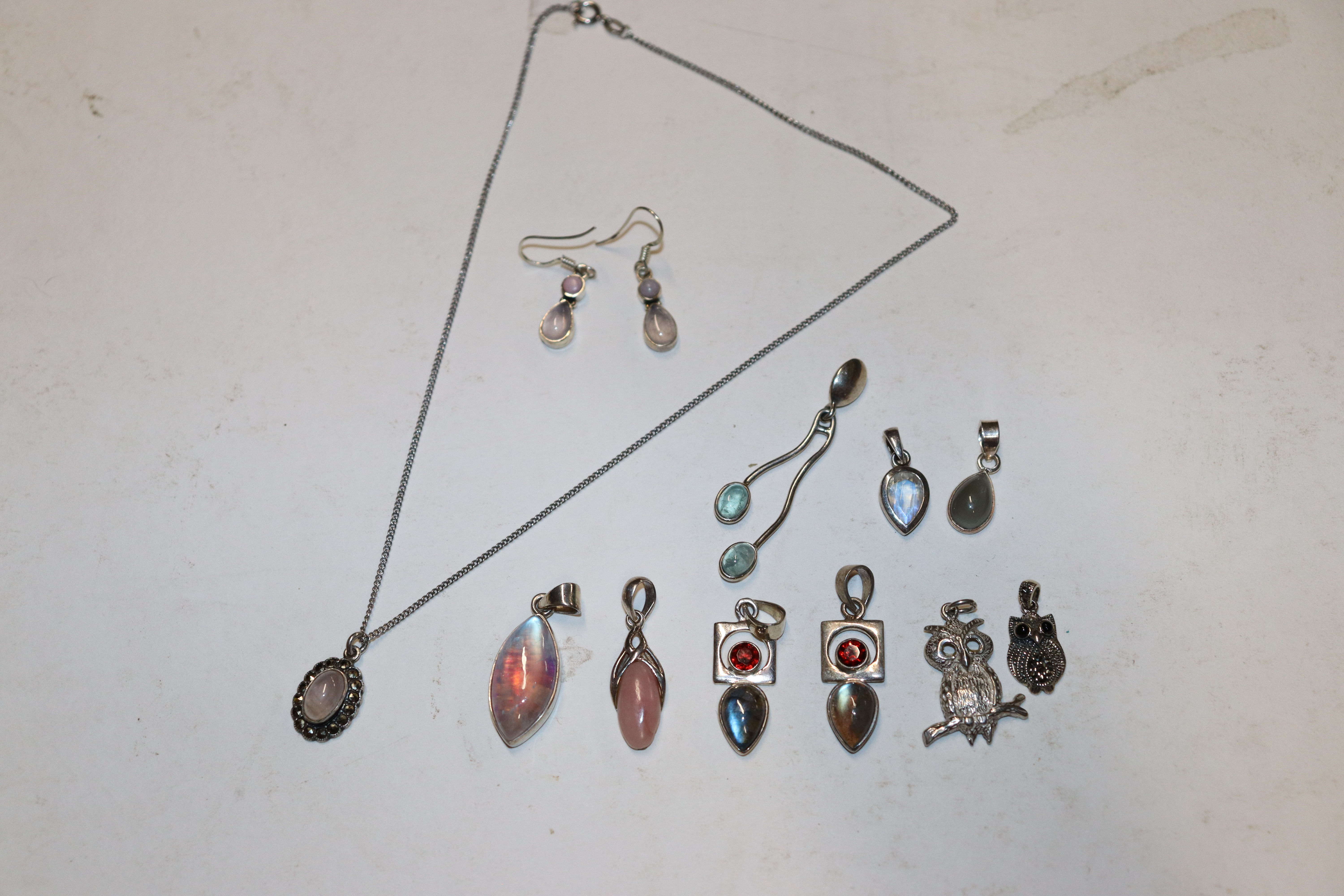 A collection of Sterling silver mounted moonstone