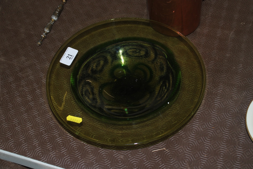 A Tom Petit Art Glass green tinted shallow dish