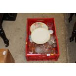 A box of miscellaneous table glassware