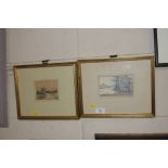 Two landscape pencil drawings of rural scenes