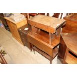 A rustic pine stool; and a mahogany two tier tea t