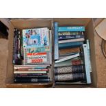 Two boxes of antique reference works and other boo