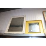A white painted oblong wall mirror, a yellow paint
