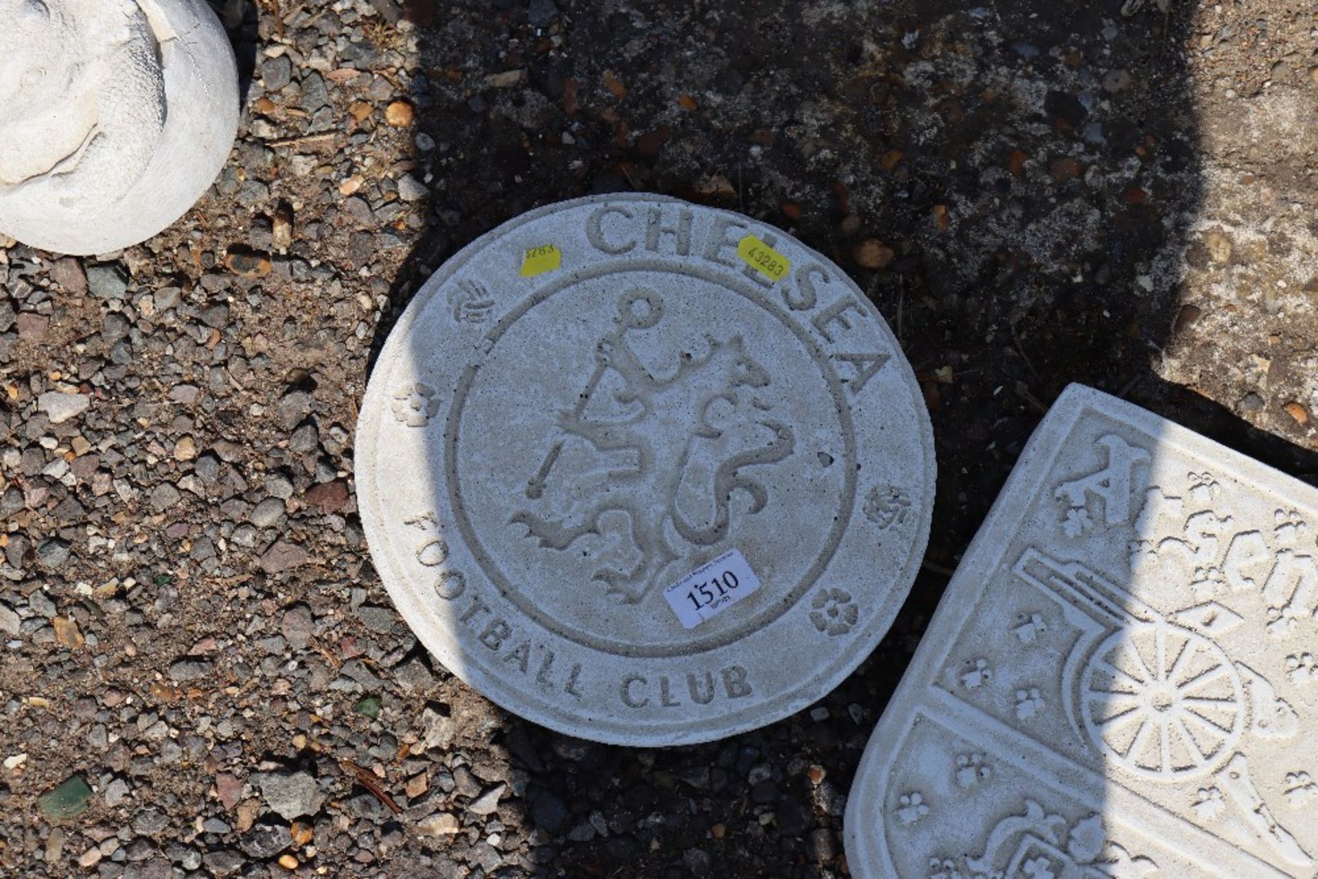 A cast concrete garden plaque for Chelsea Football