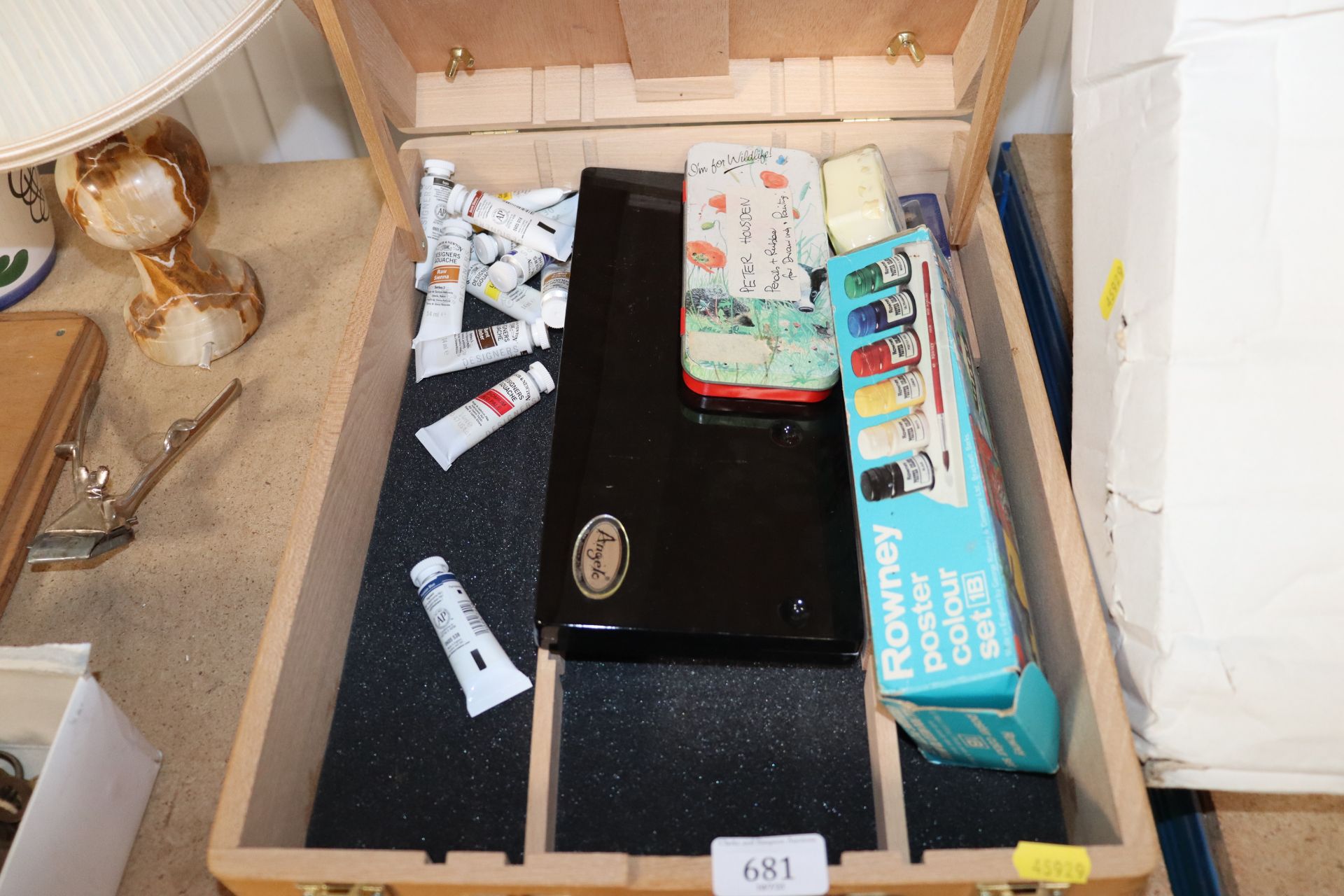 An artists box and contents of Windsor & Newton paints and a Windsor & Newton 'The River Range' - Image 2 of 2