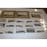 A box of various photographs of ships and post-car