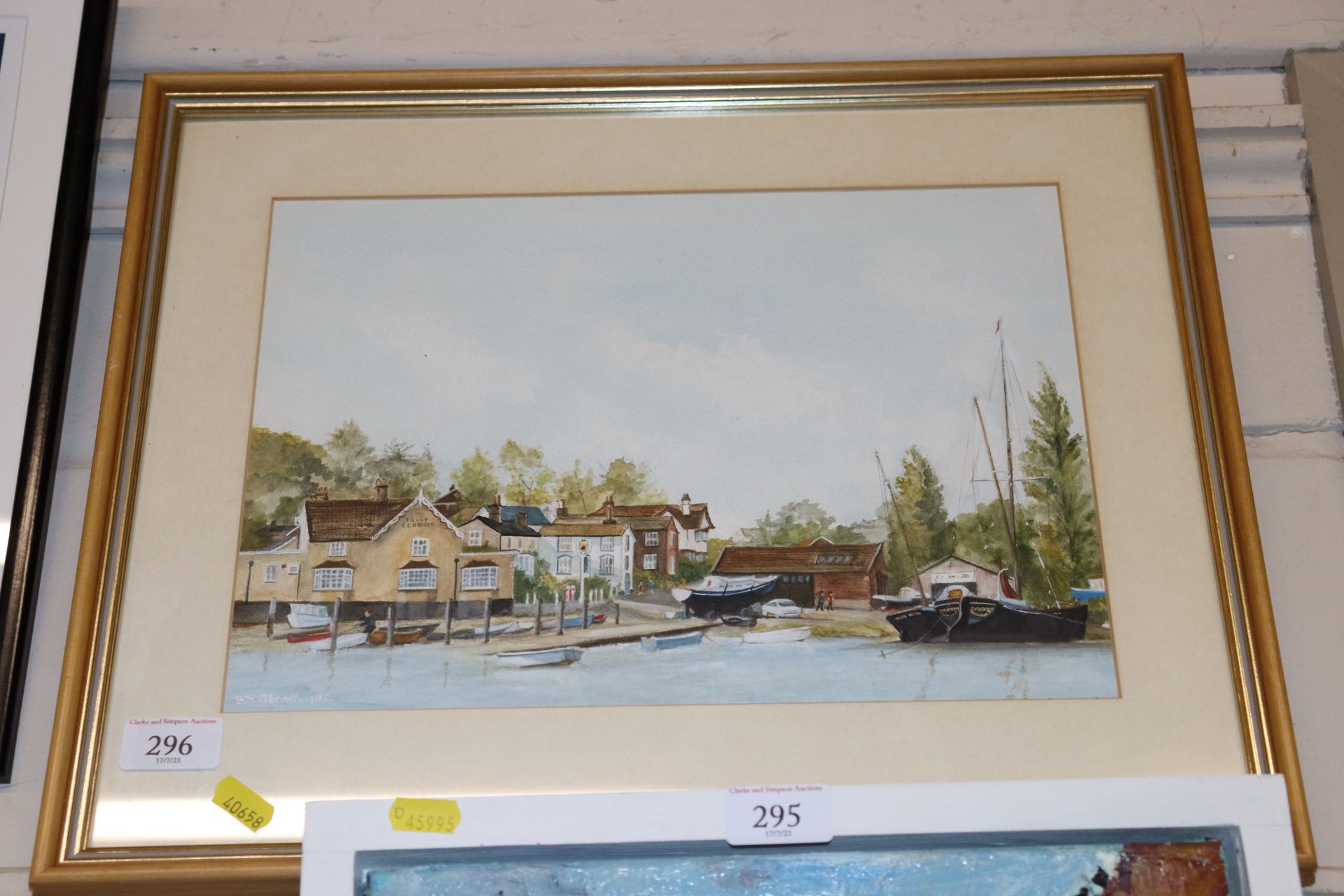 B.R. Abbott, 1988 watercolour depicting Pin Mill