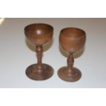 Two antique turned wooden goblets