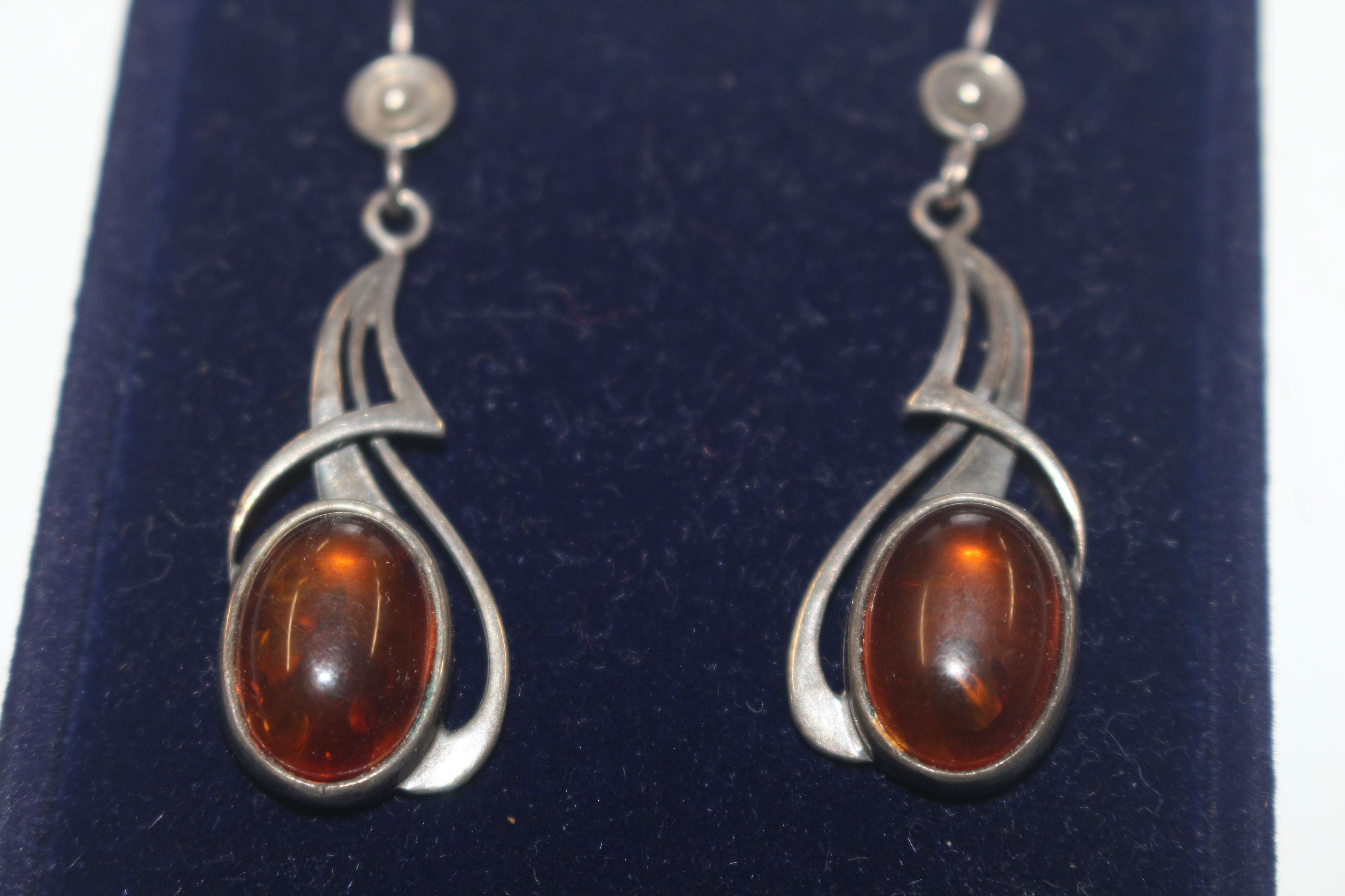 A pair of silver and amber set ear-rings - Image 2 of 2