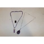 A silver and Blue John type fluorite pendant, neck