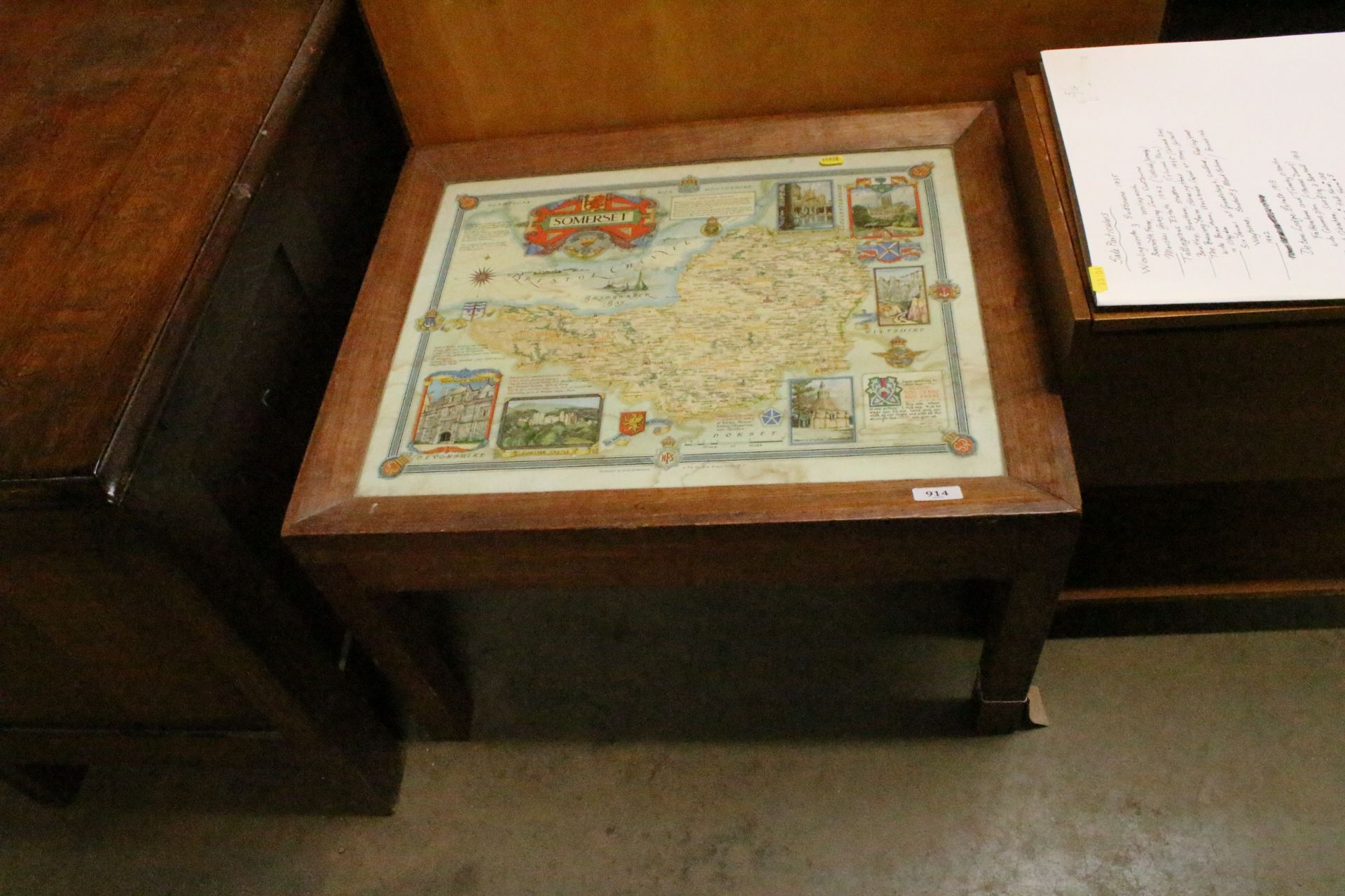 A coffee table inset with map of Somerset