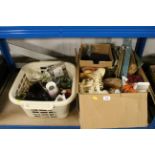 Two boxes of various sundries to include glass; ch