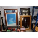 Four various modern wall mirrors, two large framed